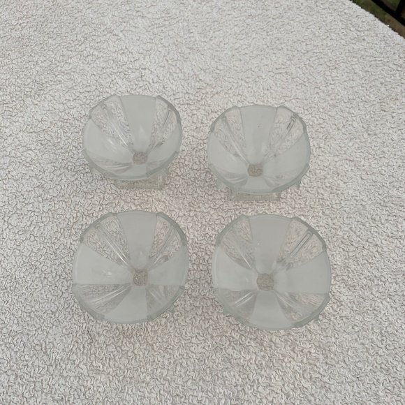 Antique Dining Vintage Glass Dessert Bowls Set 4 Frosted Clear Mcm